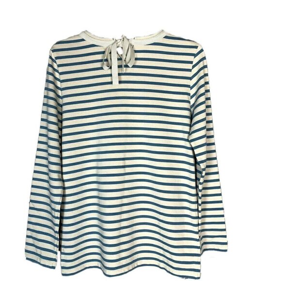 Tory Burch T-Shirt Casual Long Sleeve Blue White Striped Back Embellished Tie - Picture 4 of 11